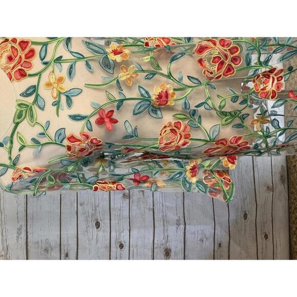 ali miles whimsical multicolored embroidered floral sheer mesh tunic Size M - Picture 3 of 6